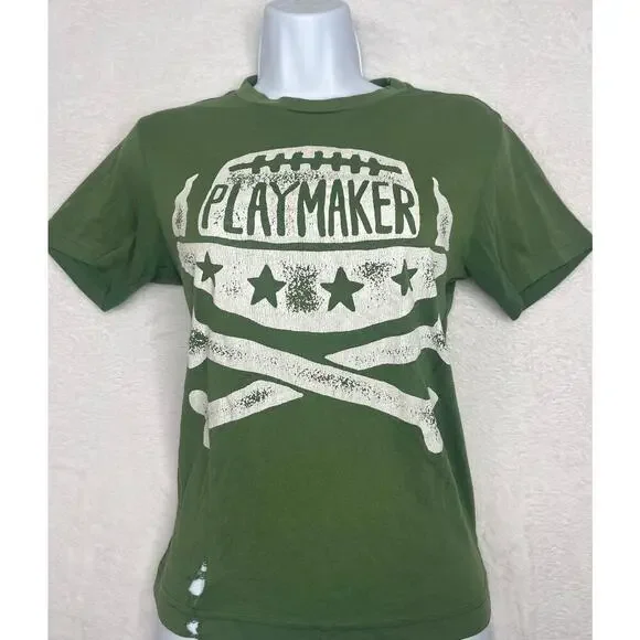 VNTG Old Navy "Playmaker" Green Distressed Baby Tee sz M y2k Rachel Green 90s - Picture 1 of 8